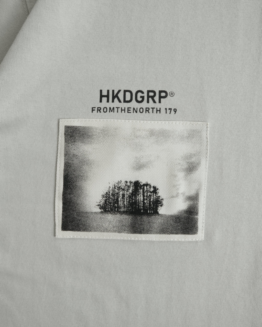 MONO TREE Tシャツ フロストグレー バック HKDGRPロゴ ピクチャーフレーム 平置き クローズアップ